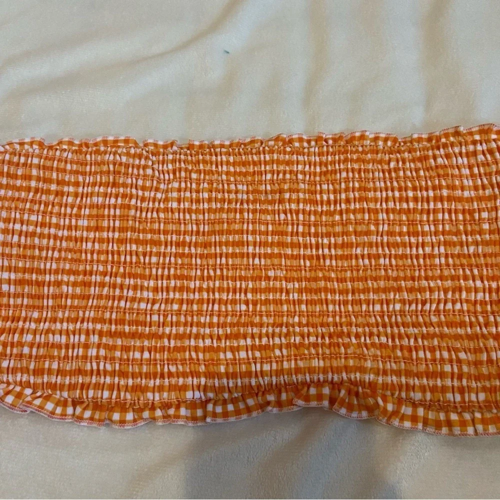 New! Frankie's Bikinis Iris Orange White Gingham Bandeau bikini Top 1575
